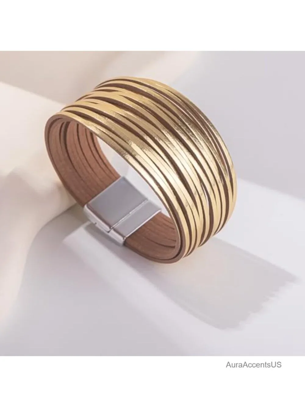 Boho Chunky Leather Wrap Bracelet Magnetic Cuff Statement